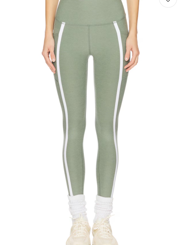 Beyond Yoga Spacedye New Moves High-Waist Sage Leggings With White Side Stripe
